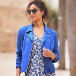 Jas En Mantel<Blancheporte Blouson in suèdine met rits en reverskraag met drukknoopsluiting blauw