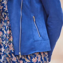 Jas En Mantel<Blancheporte Blouson in suèdine met rits en reverskraag met drukknoopsluiting blauw