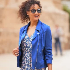 Jas En Mantel<Blancheporte Blouson in suèdine met rits en reverskraag met drukknoopsluiting blauw