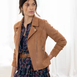Jas En Mantel<Blancheporte Blouson in suèdine met rits en reverskraag met drukknoopsluiting karamel