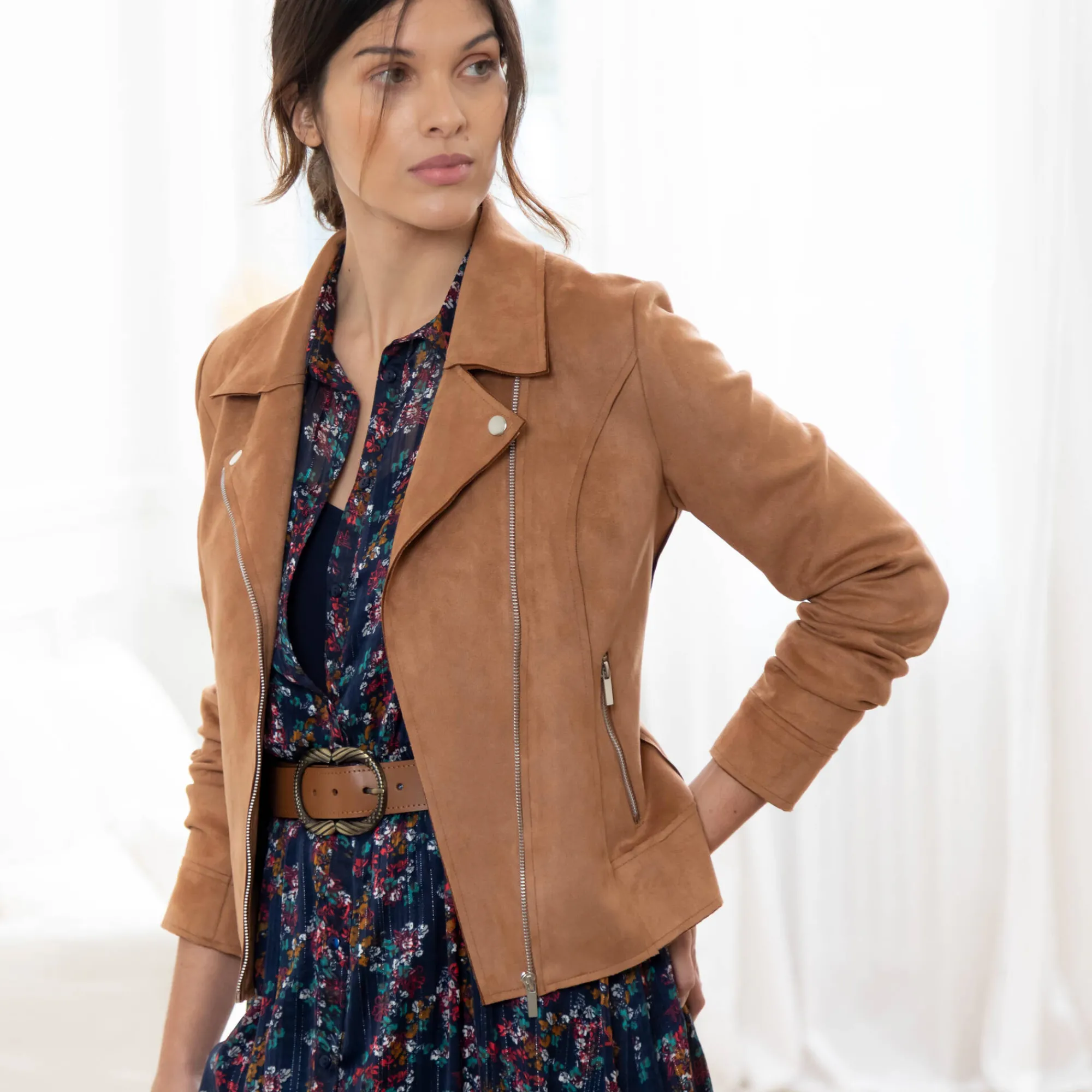 Jas En Mantel<Blancheporte Blouson in suèdine met rits en reverskraag met drukknoopsluiting karamel