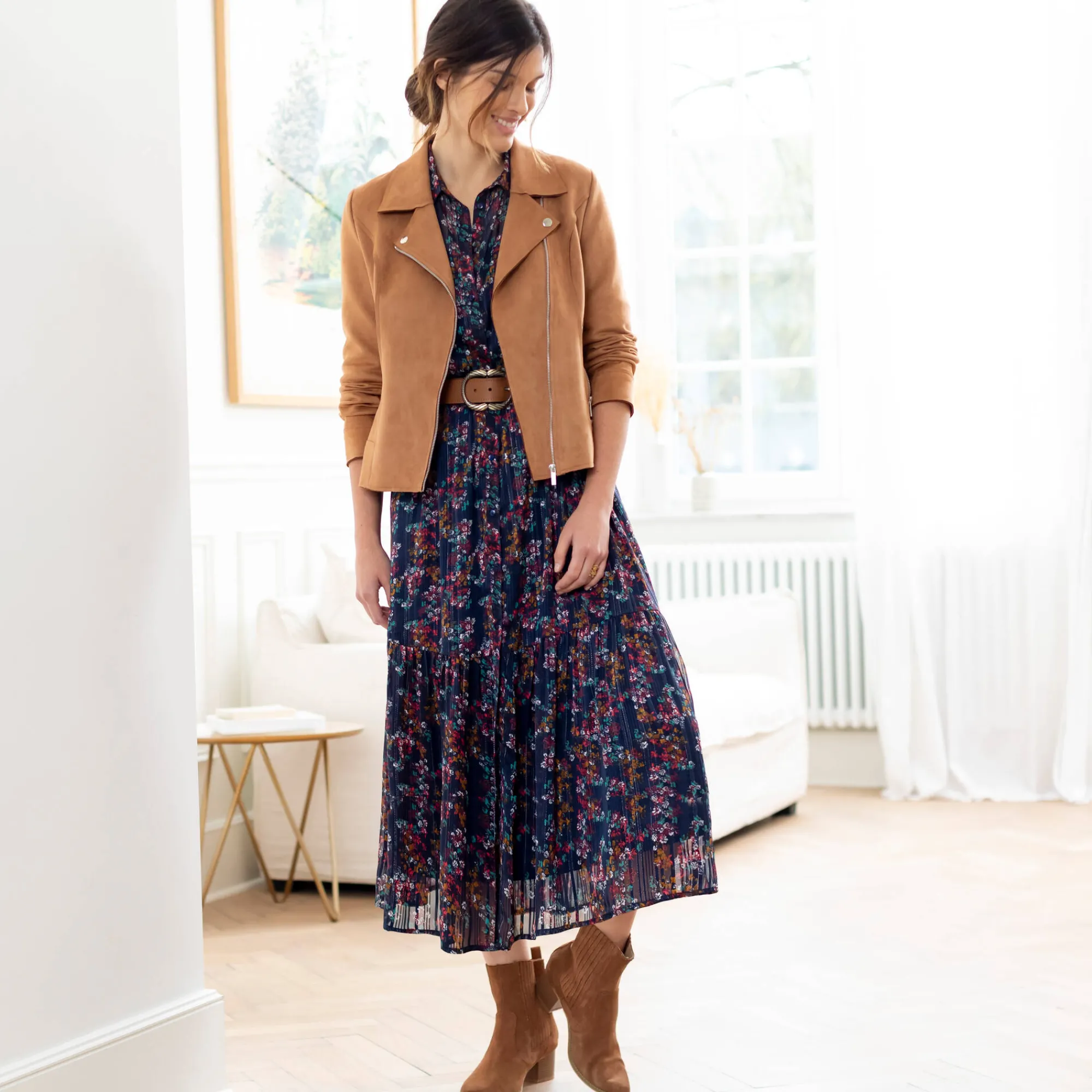 Jas En Mantel<Blancheporte Blouson in suèdine met rits en reverskraag met drukknoopsluiting karamel