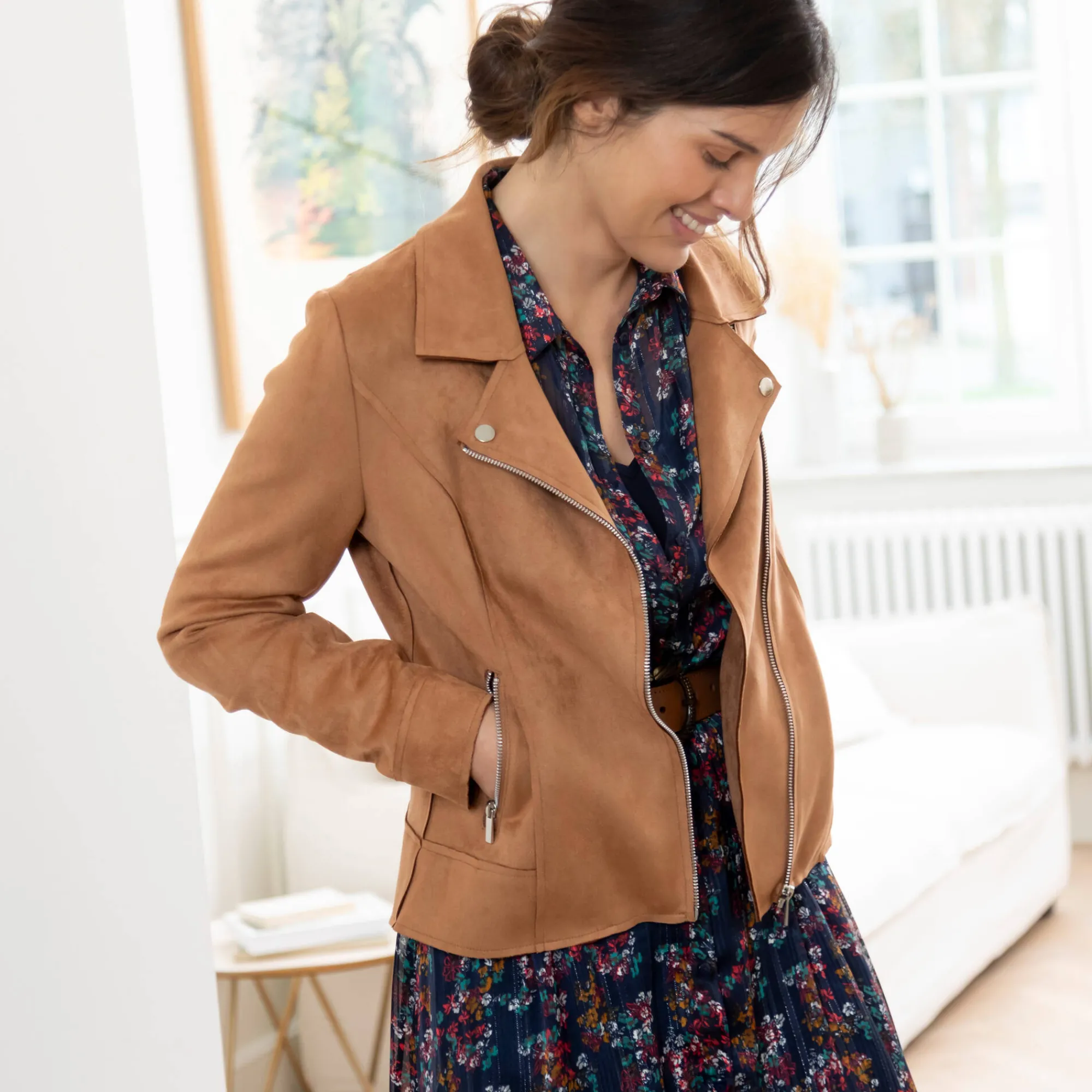 Jas En Mantel<Blancheporte Blouson in suèdine met rits en reverskraag met drukknoopsluiting karamel