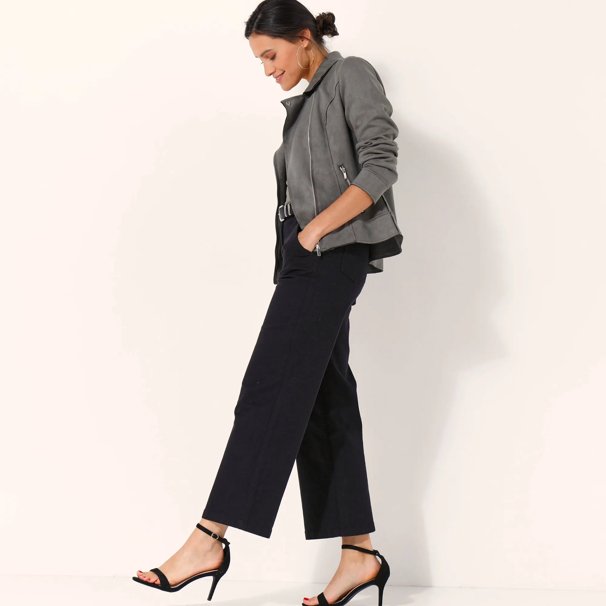 Jas En Mantel<Blancheporte Blouson in suèdine met rits en reverskraag met drukknoopsluiting kaki