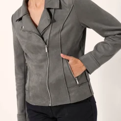 Jas En Mantel<Blancheporte Blouson in suèdine met rits en reverskraag met drukknoopsluiting kaki