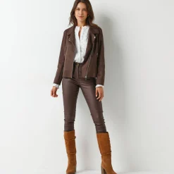 Jas En Mantel<Blancheporte Blouson in suèdine met rits en reverskraag met drukknoopsluiting chocolade