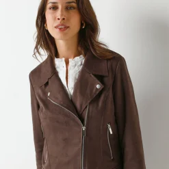 Jas En Mantel<Blancheporte Blouson in suèdine met rits en reverskraag met drukknoopsluiting chocolade