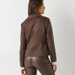 Jas En Mantel<Blancheporte Blouson in suèdine met rits en reverskraag met drukknoopsluiting chocolade