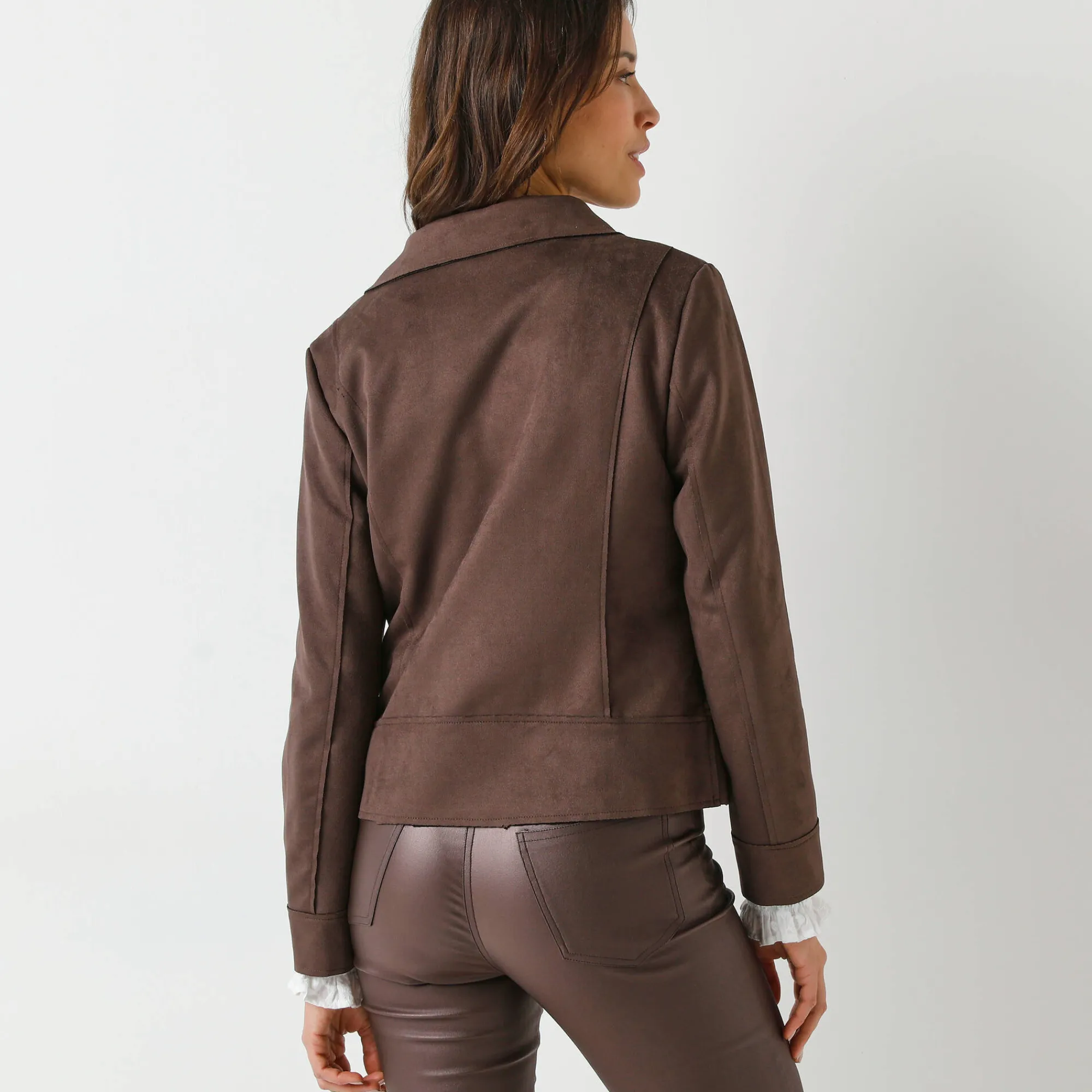 Jas En Mantel<Blancheporte Blouson in suèdine met rits en reverskraag met drukknoopsluiting chocolade
