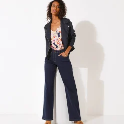 Jas En Mantel<Blancheporte Blouson in suèdine met rits en reverskraag met drukknoopsluiting marine