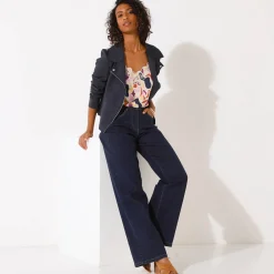Jas En Mantel<Blancheporte Blouson in suèdine met rits en reverskraag met drukknoopsluiting marine
