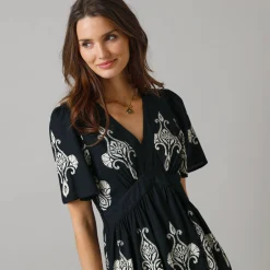 Jurk<Lora Zellini Bohemian lange jurk, print met borduureffect zwart / beige