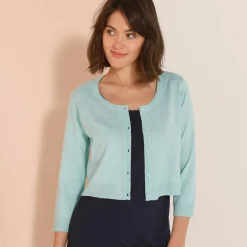 Trui En Vest<Blancheporte Bolero-vest met knopen, zachte touch watergroen