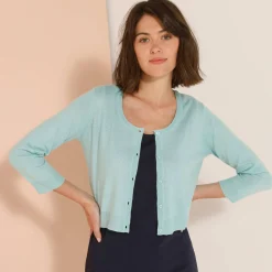 Trui En Vest<Blancheporte Bolero-vest met knopen, zachte touch watergroen