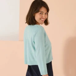 Trui En Vest<Blancheporte Bolero-vest met knopen, zachte touch watergroen