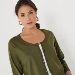 Trui En Vest<Blancheporte Bolero-vest met knopen, zachte touch kaki