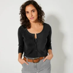 Trui En Vest<Blancheporte Bolero-vest met knopen, zachte touch zwart