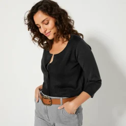 Trui En Vest<Blancheporte Bolero-vest met knopen, zachte touch zwart