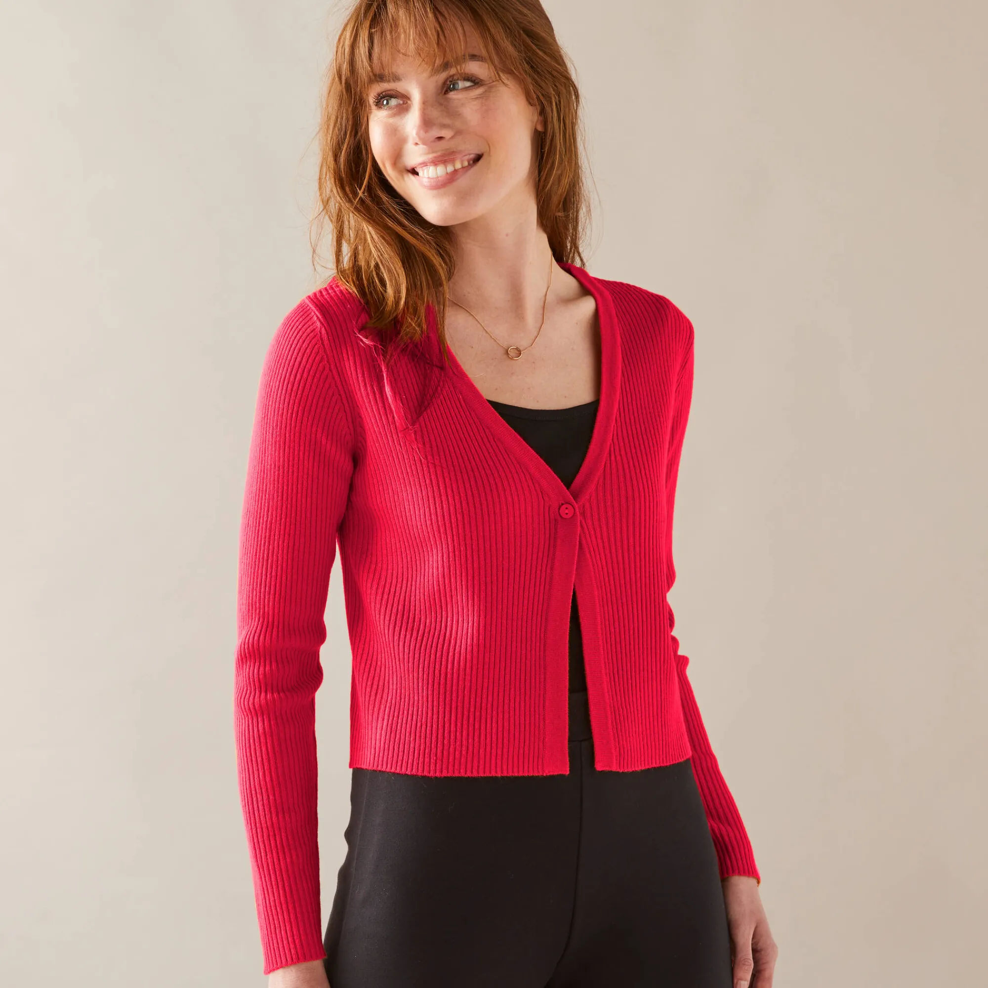 Trui En Vest<Blancheporte Bolerovest, ribtricot rood