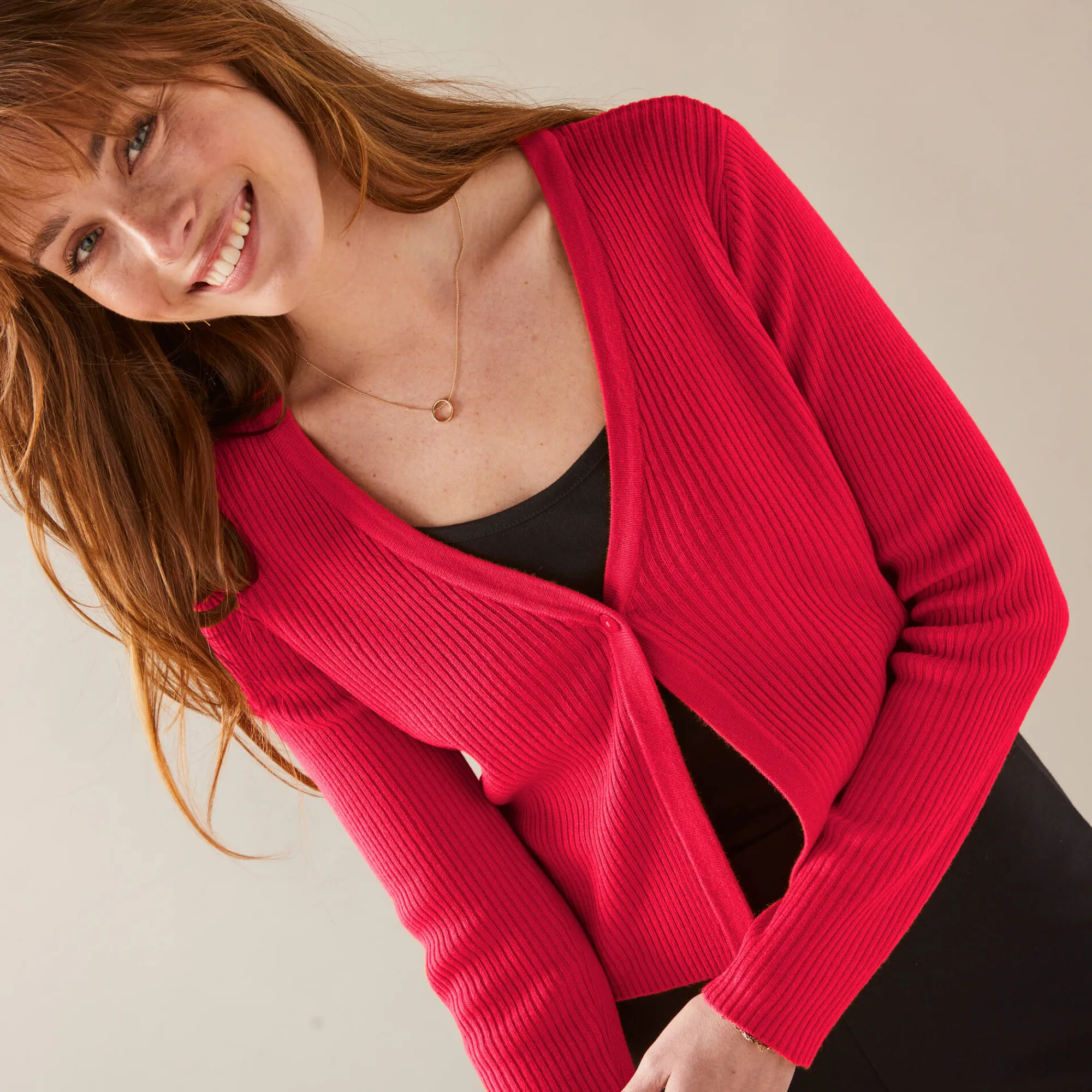 Trui En Vest<Blancheporte Bolerovest, ribtricot rood