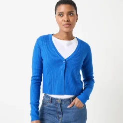 Trui En Vest<Blancheporte Bolerovest, ribtricot felblauw