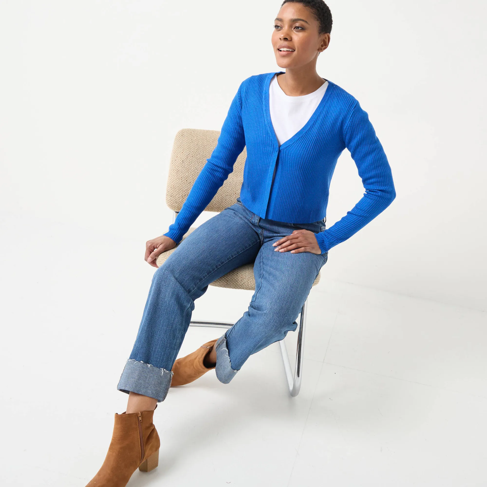 Trui En Vest<Blancheporte Bolerovest, ribtricot felblauw