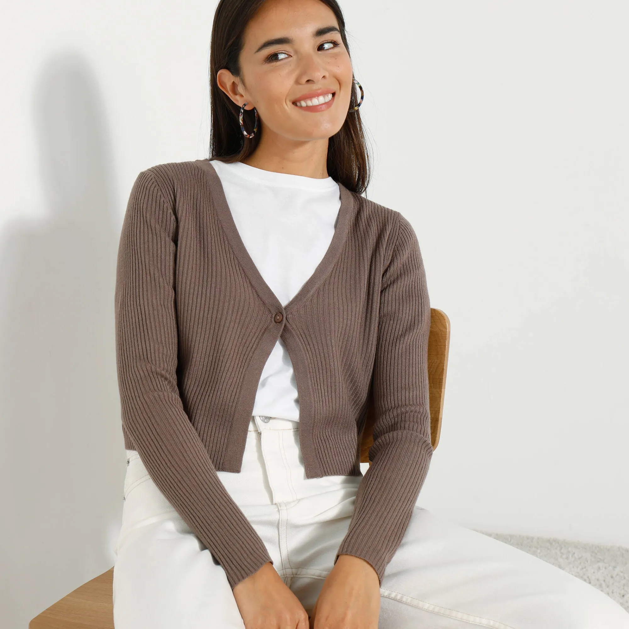 Trui En Vest<Blancheporte Bolerovest, ribtricot taupe