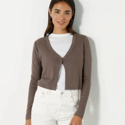 Trui En Vest<Blancheporte Bolerovest, ribtricot taupe