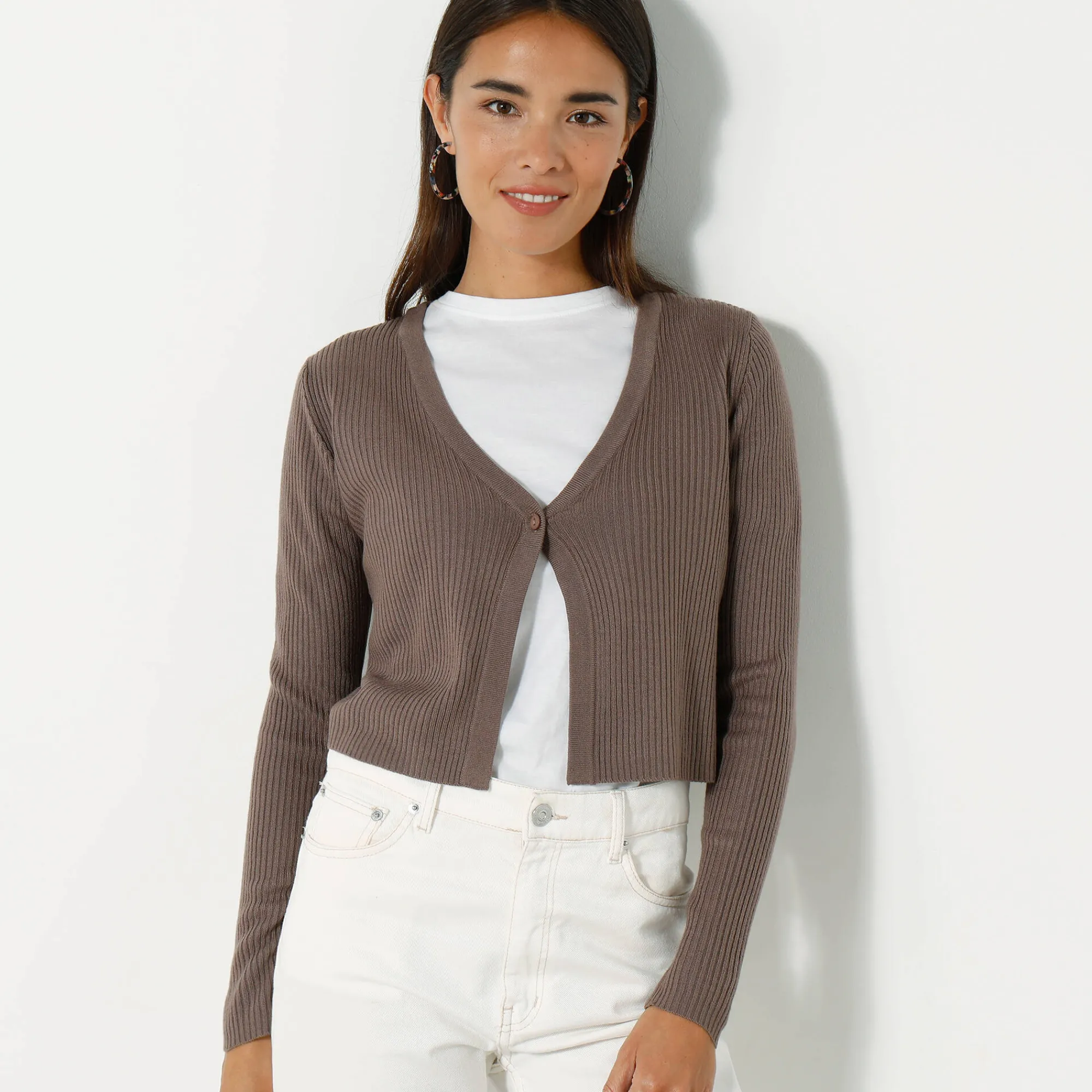Trui En Vest<Blancheporte Bolerovest, ribtricot taupe