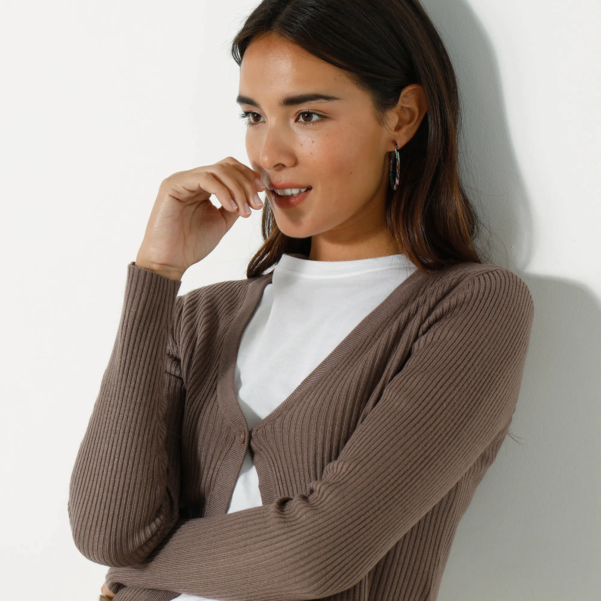 Trui En Vest<Blancheporte Bolerovest, ribtricot taupe