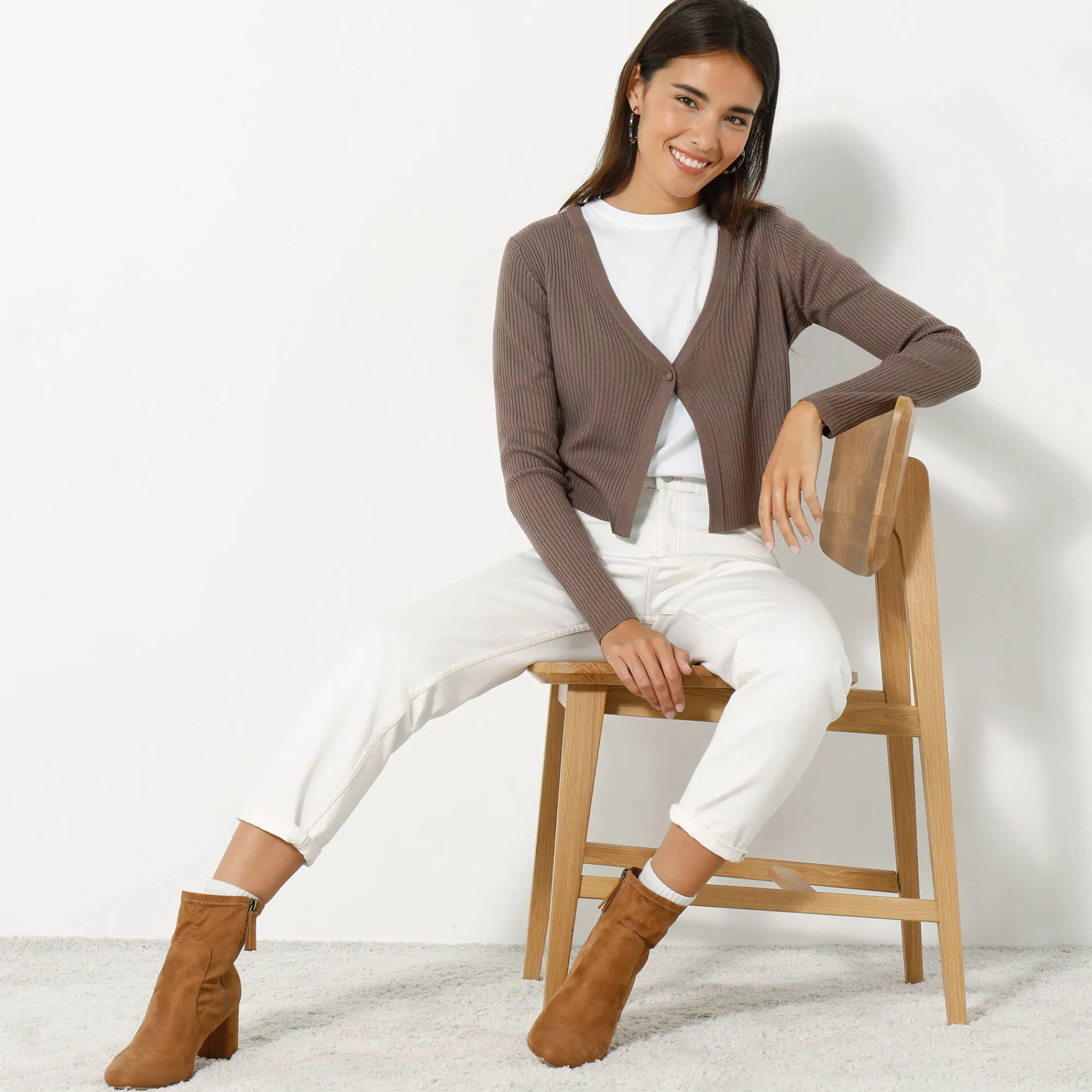 Trui En Vest<Blancheporte Bolerovest, ribtricot taupe