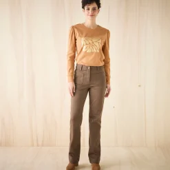 Broek<Blancheporte Bootcut broek, opgestikte zakken chocolade
