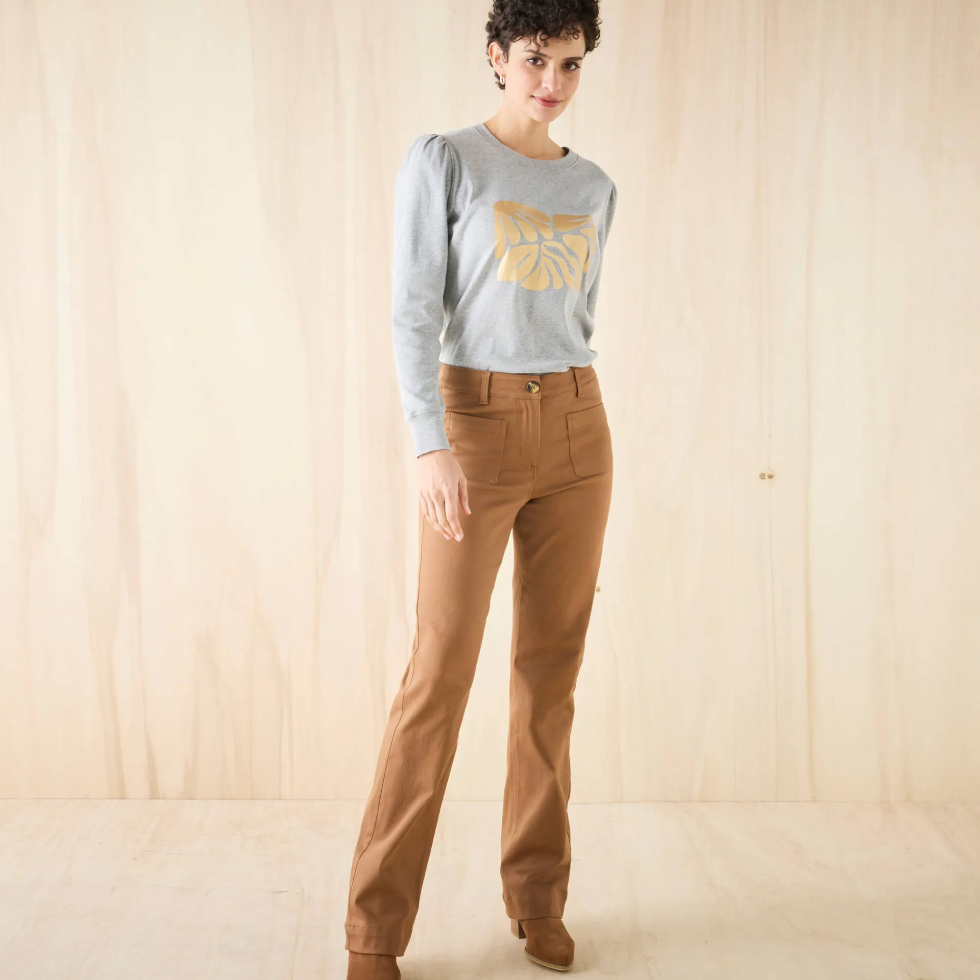 Broek<Blancheporte Bootcut broek, opgestikte zakken karamel