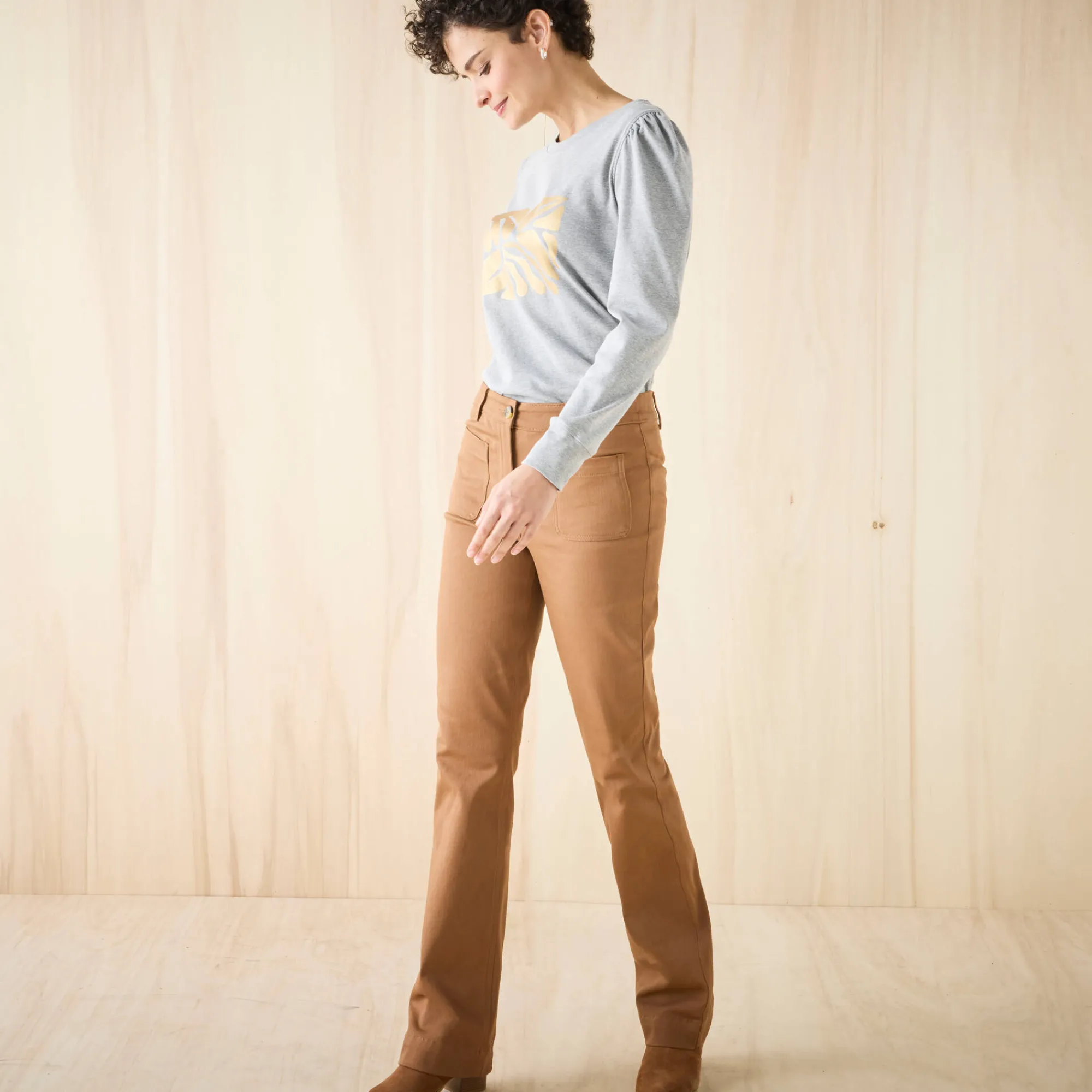 Broek<Blancheporte Bootcut broek, opgestikte zakken karamel