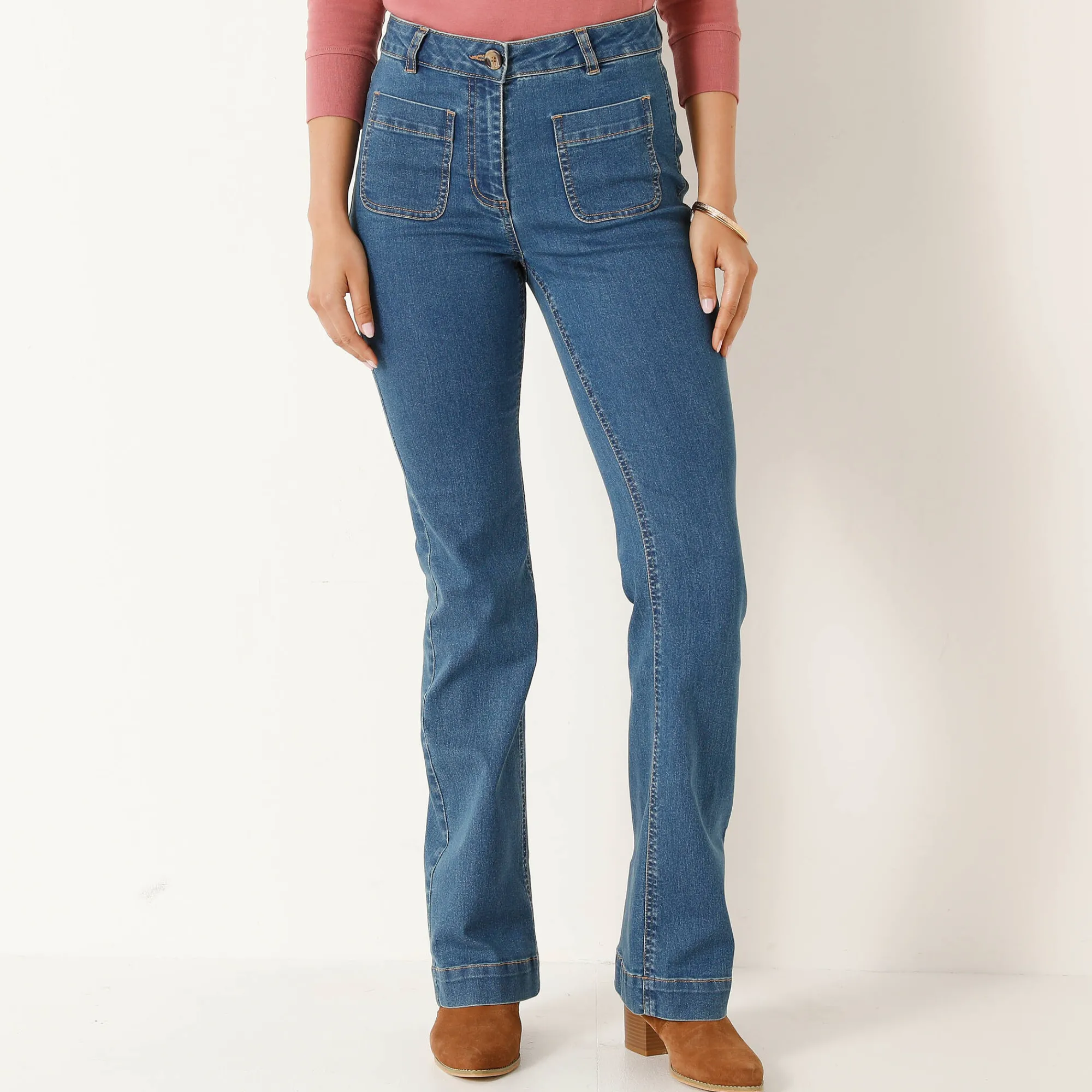 Jeans<Blancheporte Bootcut jeans, opgestikte zakken stone