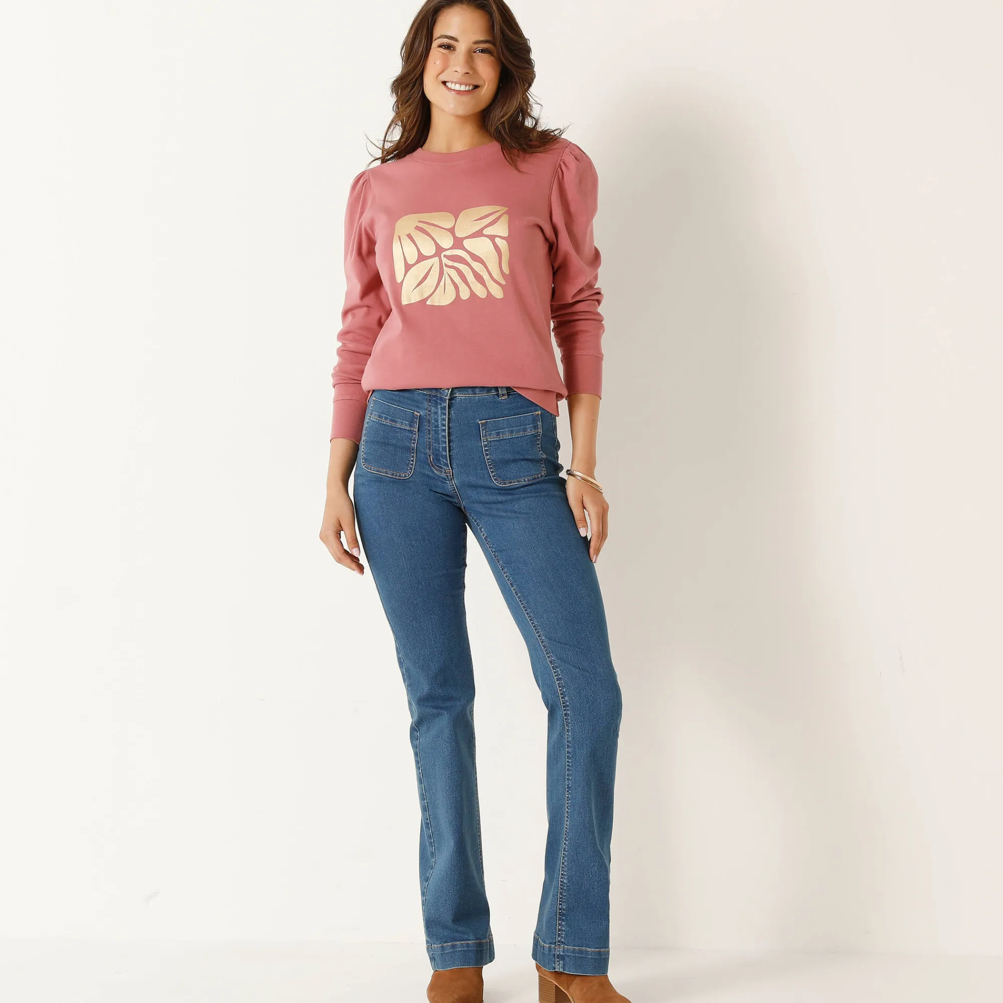 Jeans<Blancheporte Bootcut jeans, opgestikte zakken stone