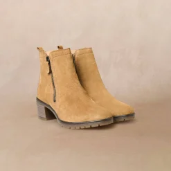 Bottines En Boots|Schoenen<PédiConfort Boots in splitleer met rits en hak, extrabreed bruin