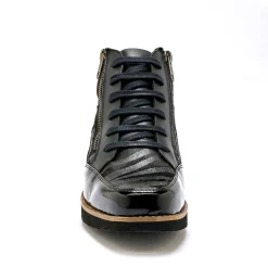Bottines En Boots|Schoenen<PédiConfort Boots met rits en veters, breed model - zebramotieven zwart