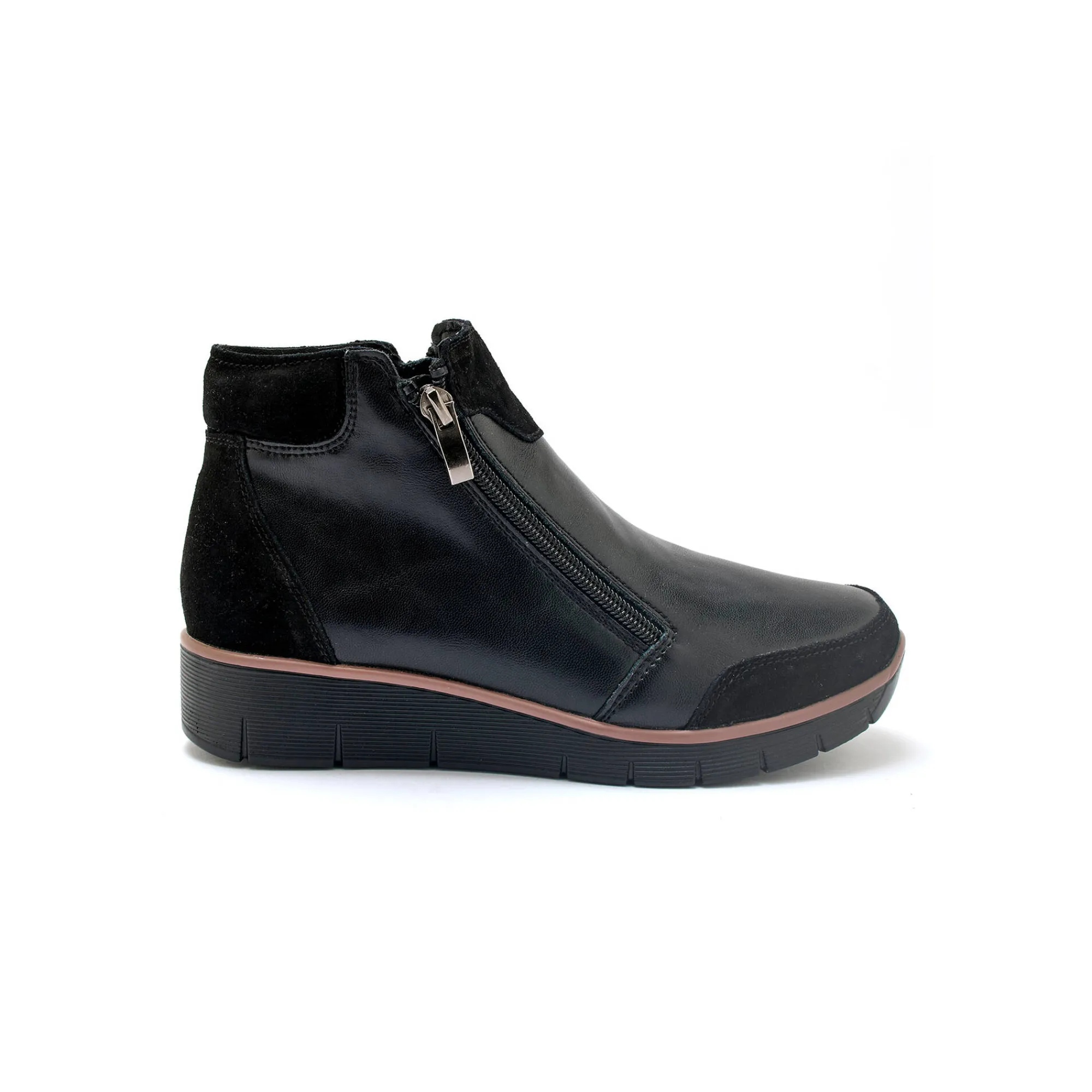 Bottines En Boots|Schoenen<PédiConfort Boots met sleehak en rits in leer en splitleer zwart
