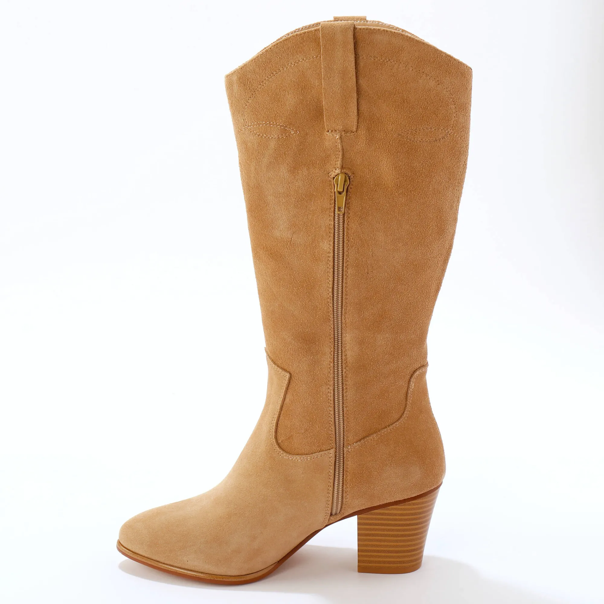 Laarzen|Schoenen<Blancheporte Bottes hautes santiags, cuir suédé lichtbeige