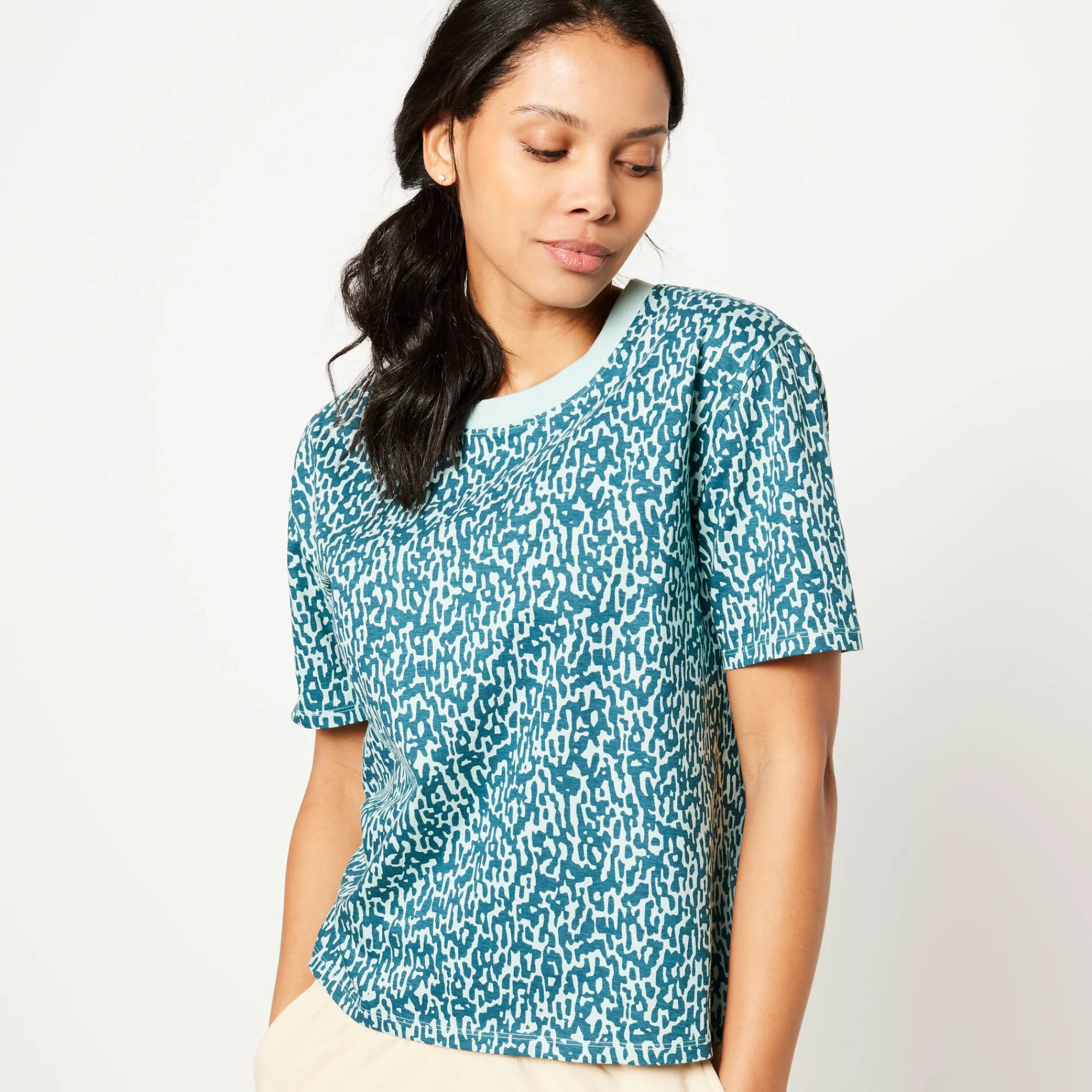 T-Shirt En Topje<Blancheporte Boxy T-shirt, bedrukt eendenblauw