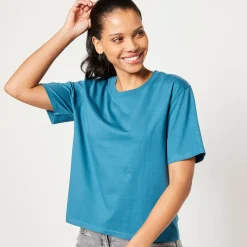 T-Shirt En Topje<Blancheporte Boxy T-shirt met ellebooglange mouwen eendenblauw