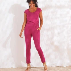 Broek<Blancheporte Broek in effen, soepel tricot met elastische taille violine
