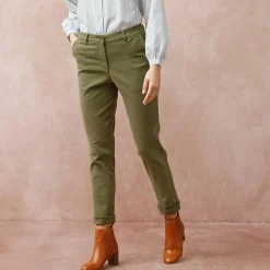 Broek<Blancheporte Broek in 'mom' model met hoge taille, stretch kaki