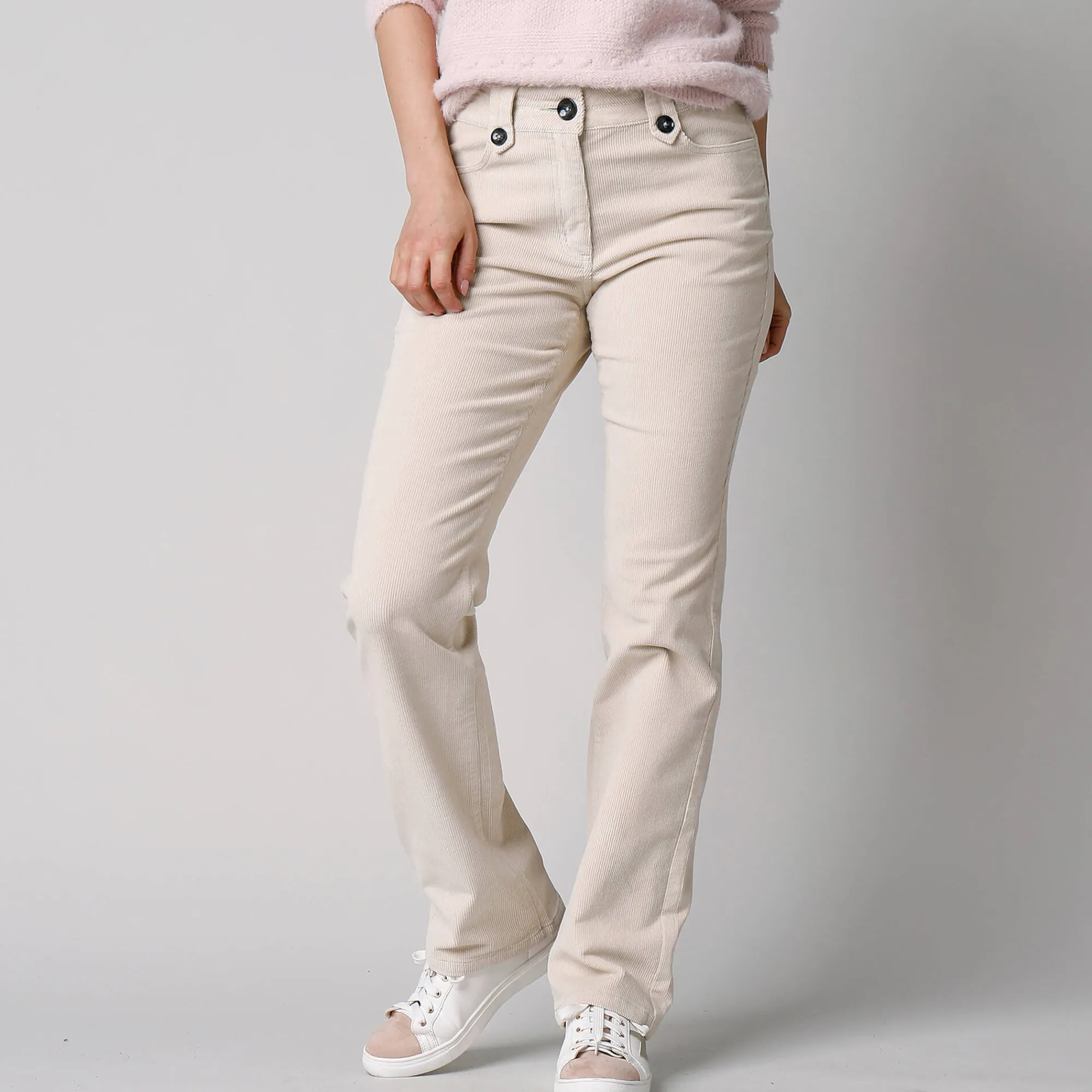Broek<Blancheporte Broek in ribvelours met recht model grijsbeige