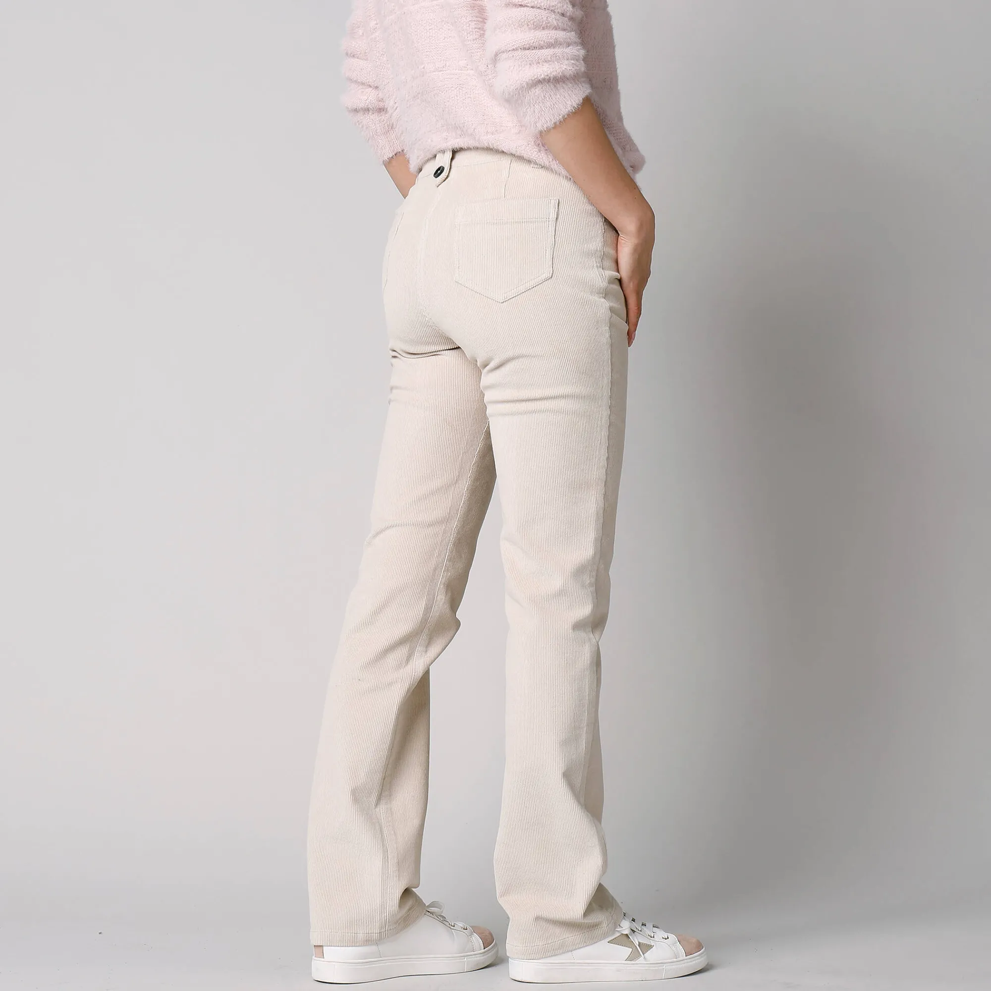 Broek<Blancheporte Broek in ribvelours met recht model grijsbeige