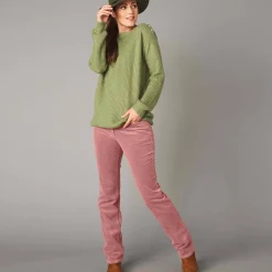 Broek<Blancheporte Broek in ribvelours met recht model grijsroze