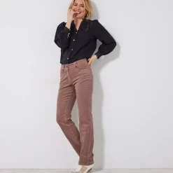 Broek<Blancheporte Broek in ribvelours met recht model taupe