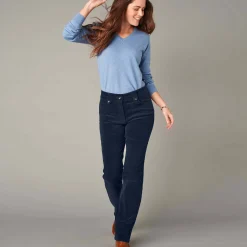 Broek<Blancheporte Broek in ribvelours met recht model marine