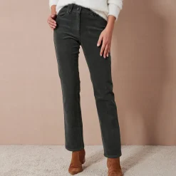 Broek<Blancheporte Broek in ribvelours met recht model donkergroen
